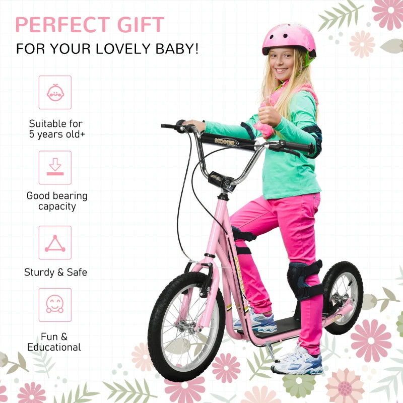 Kids Pink Stunt Scooter with Adjustable Handlebar and Dual Brakes