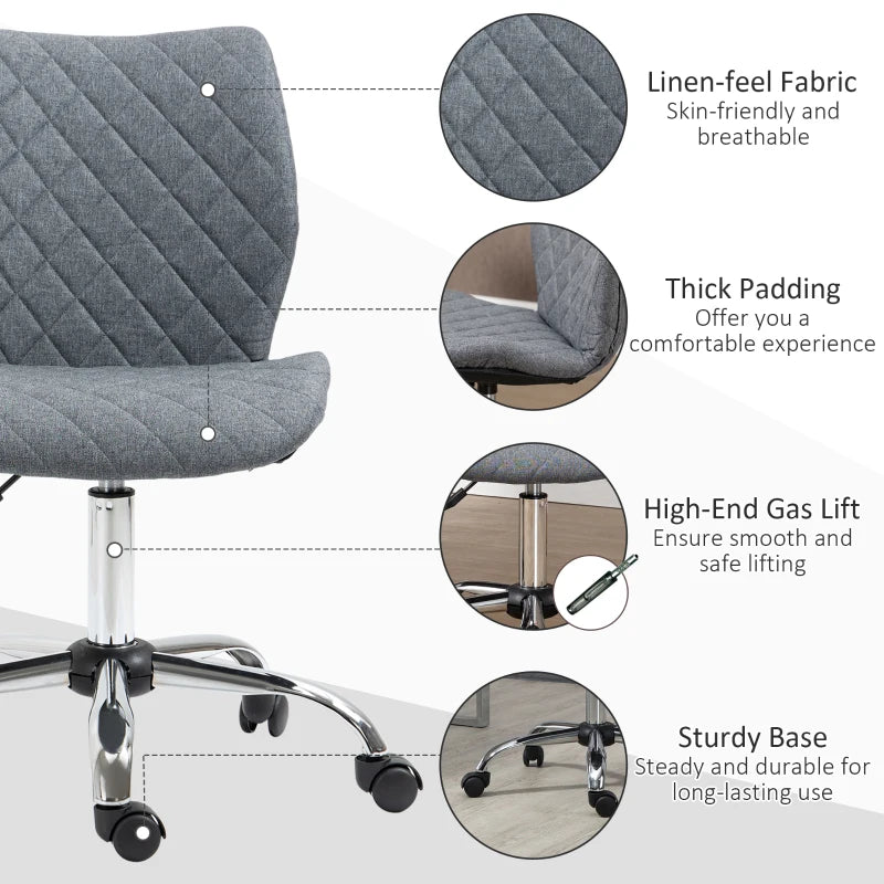 Grey Linen Fabric Swivel Desk Chair with Adjustable Height