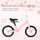 12" Pink Balance Bike for Kids - Adjustable Seat, 360° Rotation Handlebars