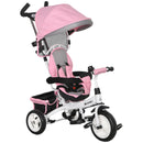 Pink 6-in-1 Kids Trike with Push Handle, Canopy, Safety Belt, Storage, Footrest, Brake