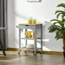 Grey Kitchen Utility Cart with Rubberwood Worktop and Storage