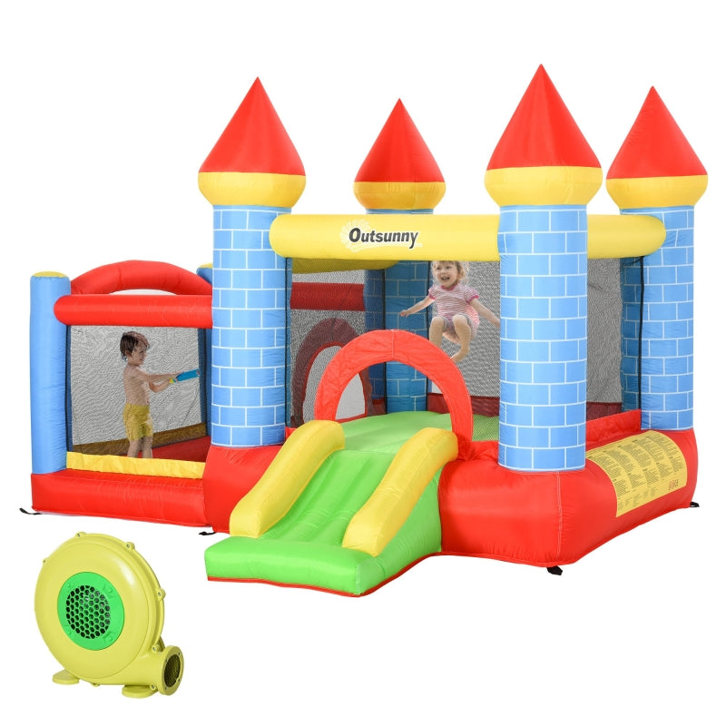 Kids Inflatable Bounce Castle with Trampoline, Slide, Pool & Basket - Blue