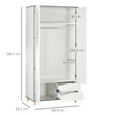 White Wardrobe with 2 Doors, 2 Drawers, Hanging Rail, Shelves - Bedroom Clothes Storage 89x50x185cm