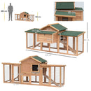 Wooden Chicken Coop with Run and Nesting Box - Large, 204 x 85 x 93cm (Brown)