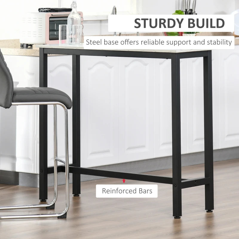 Marble Grain Bar Table with Adjustable Footpads, 120x40x100cm, White & Black