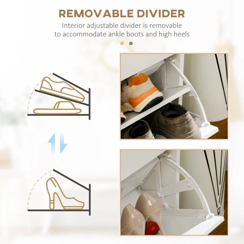 White Shoe Storage Cabinet with 2 Flip Drawers - Organiser for 12 Pairs