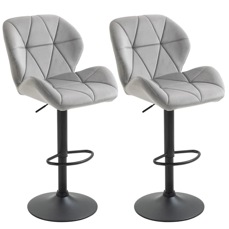 Light Grey Adjustable Swivel Bar Stools Set of 2 with Backrest