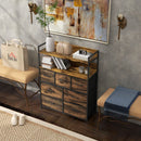 Rustic Brown Wood Effect 7-Drawer Fabric Chest