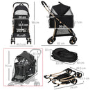 Black Pet Stroller with Rain Cover, 3-in-1 Cat Dog Pushchair