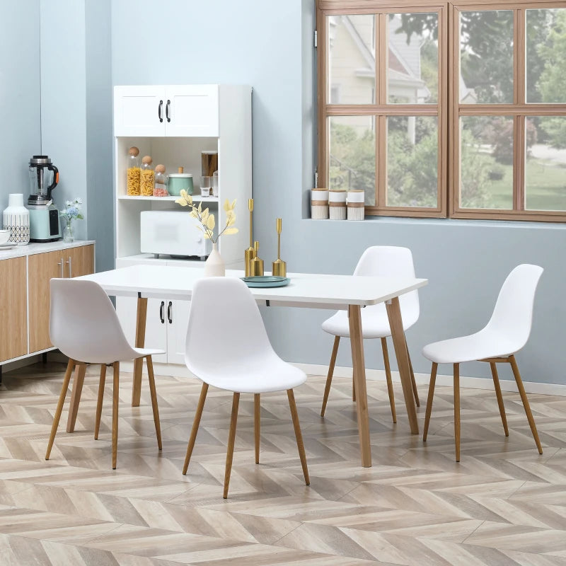 Set of 4 White Modern Dining Chairs with Steel Legs