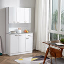 White Freestanding Kitchen Storage Cabinet with 6 Doors and Drawer