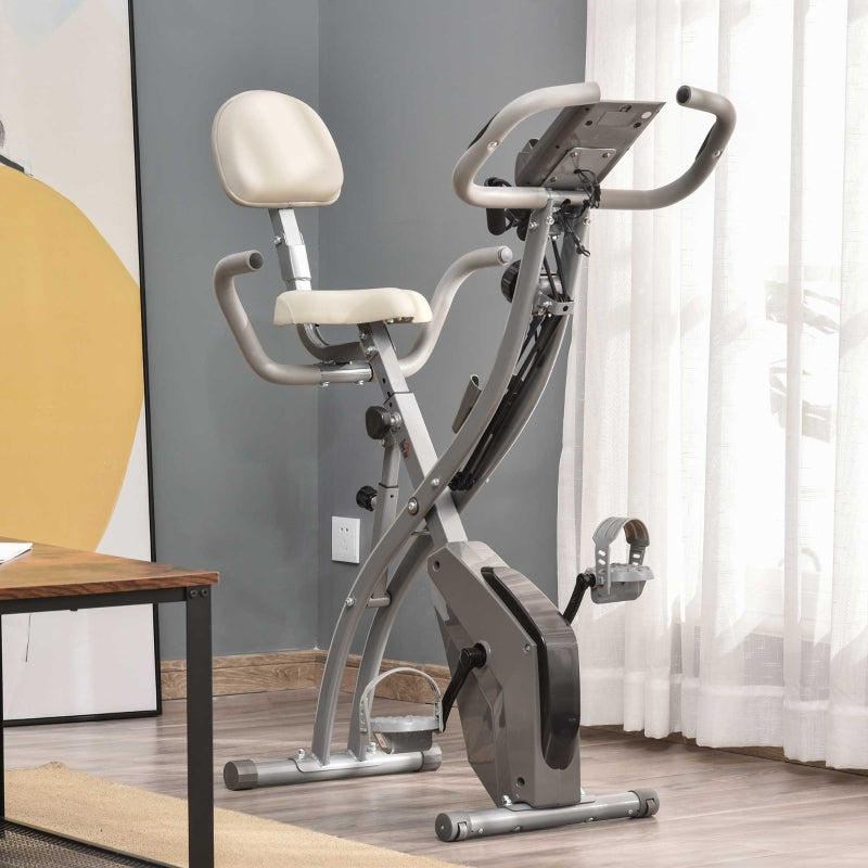 Grey Foldable Recumbent Exercise Bike with 8-Level Magnetic Resistance