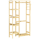 Natural Bamboo Garment Rack with Storage Shelf and Hanging Rail