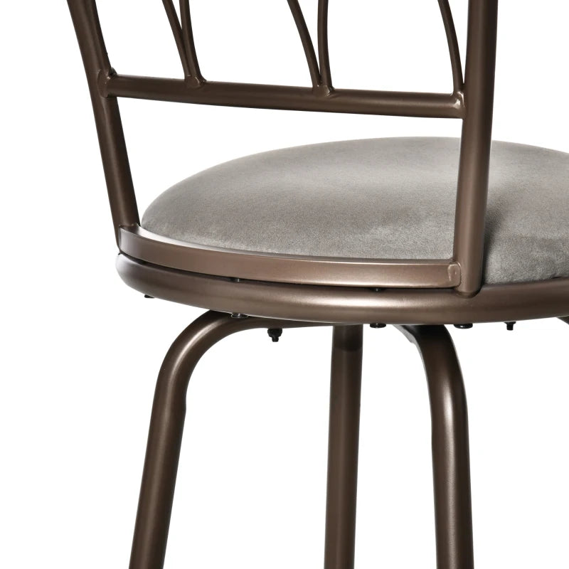 Bronze Swivel Bar Chairs Set - Upholstered Metal Frame with Backrest & Footrest