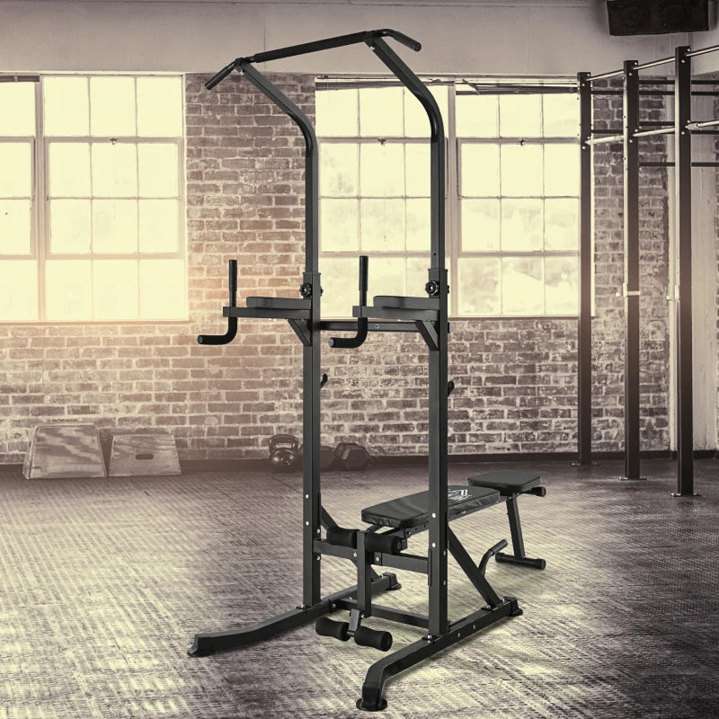 Adjustable Weight Bench with Pull Up Bar and Dip Station - Black