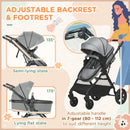 Grey Foldable Baby Stroller with Reclining Backrest and Adjustable Canopy