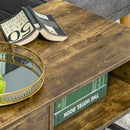 Rustic Brown Industrial Coffee Table with Storage Shelf and Drawer