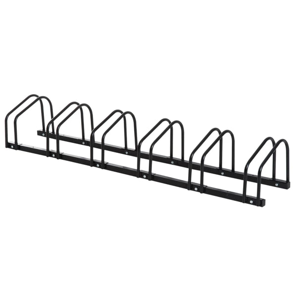 Black Bike Parking Rack for Floor or Wall Mount - 6 Racks, 179L x 33W x 27H