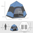 Hexagon Double Layer Camping Tent, 4-Person, Blue/Black