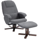 Grey Linen Swivel Recliner Chair Set with Footstool