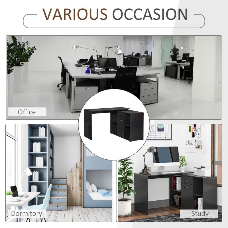 Black L-Shaped Computer Desk with Spacious Storage