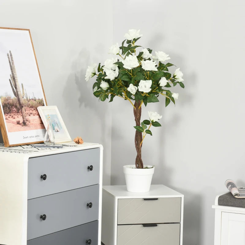 White Rose Artificial Plant in Pot - Indoor Outdoor Home Decor, 90cm