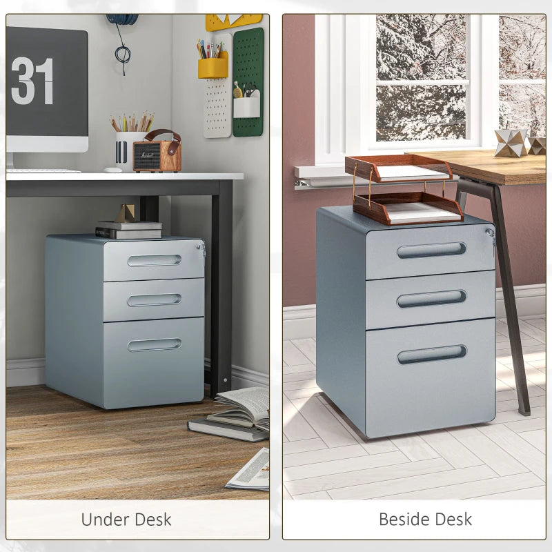 Steel 3-Drawer Rolling Filing Cabinet for A4, Letter, Legal Files - Black