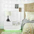 White High Gloss Bedside Table with RGB LED Light and Drawers