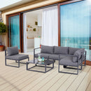 Grey 5-Seater Outdoor Sectional Sofa Set with Thick Padded Cushions