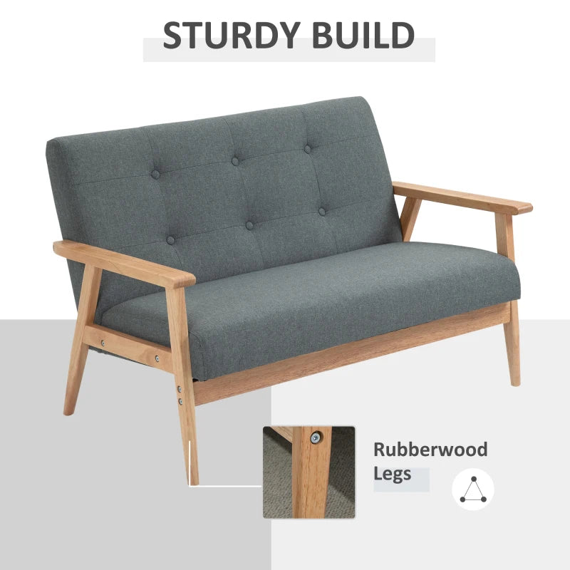 Modern Grey Fabric Sofa with Tufted Design and Rubberwood Legs