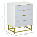 5-Drawer Modern White Chest of Drawers with Golden Steel Base