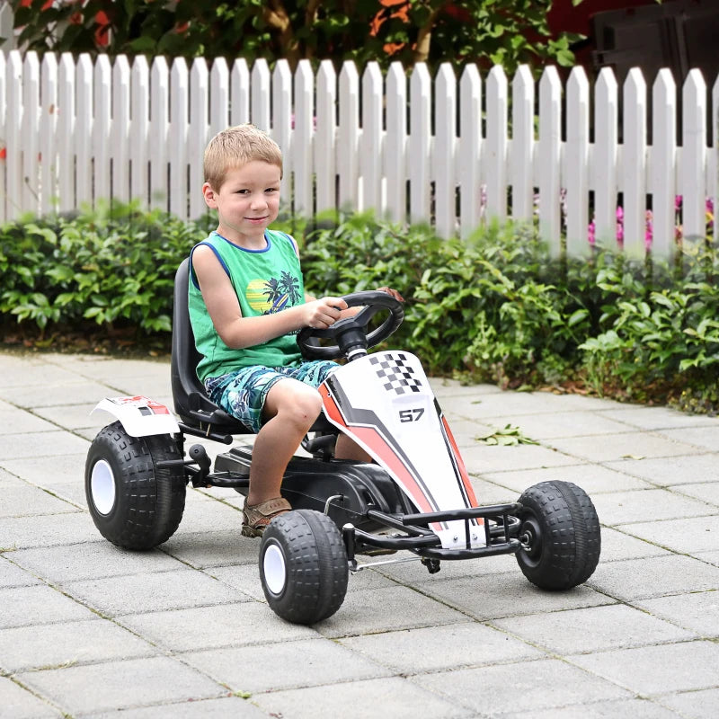 Kids Adjustable Pedal Go-Kart - White/Red