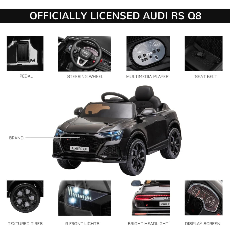 Black Audi RS Q8 6V Kids Electric Ride-On Car with Remote Control and Music