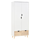 White 2-Door Wardrobe with Rail, Shelf, and Drawers - Home Storage Solution