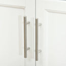 White Wooden Kitchen Island Cart with Stainless Steel Top and Storage