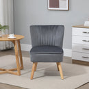 Grey Velvet Tub Accent Chairs Set of 2 - Curved Back, Wood Legs