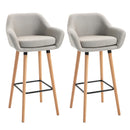 Beige Upholstered Bar Stools Set of 2 - Modern Metal Frame, Solid Wood Legs
