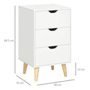 White 3-Drawer Bedside Cabinet with Wood Legs