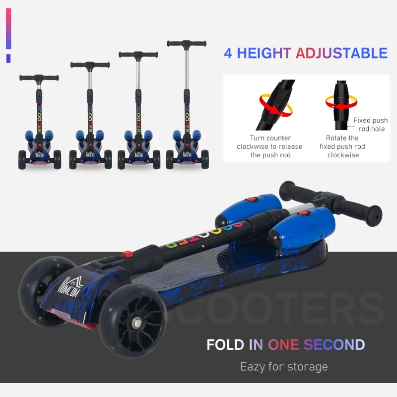 Blue Kids 3-Wheel Scooter with Flashing Wheels and Music