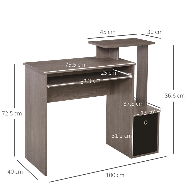 Grey Computer Desk with Sliding Keyboard Tray and Storage Drawer