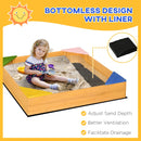 Wooden Kids Sand Pit with Four Seats, Blue, Garden Playground Sandbox