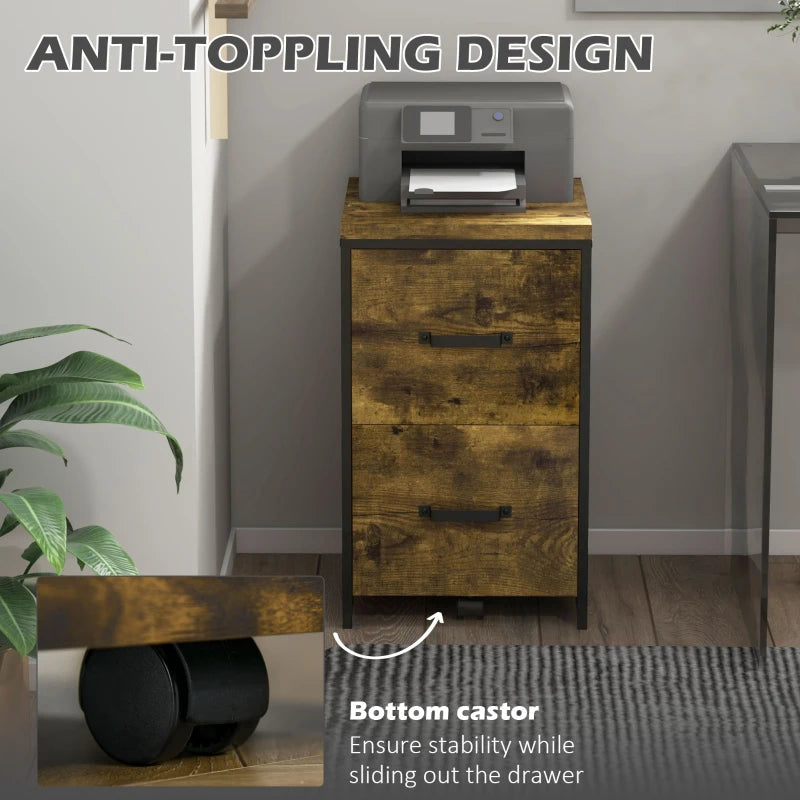 Rustic Brown 2-Drawer Industrial File Cabinet for A4 Size