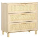 Natural Rattan 3-Drawer Boho Dresser for Bedroom, Living Room, Hallway