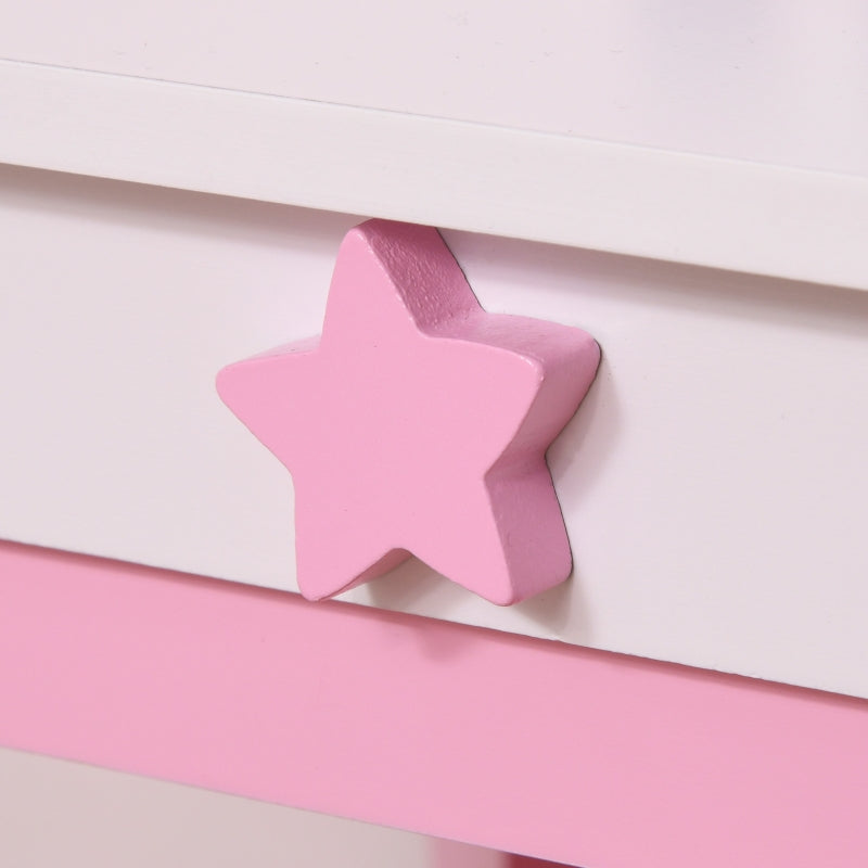 Kids Pink Dressing Table Set with Mirror and Stool
