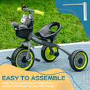Black Kids Trike with Adjustable Seat, Basket & Bell - Ages 2-5
