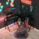 Black L-Shaped Gaming Desk with Monitor Stand and Cup Holder