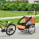 Orange 2-Seater Collapsible Baby Bike Trailer with Pivot Wheel Hitch
