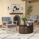 Grey Linen Accent Armchairs, Set of 2 - Beech Wood Frame, Living Room, Bedroom