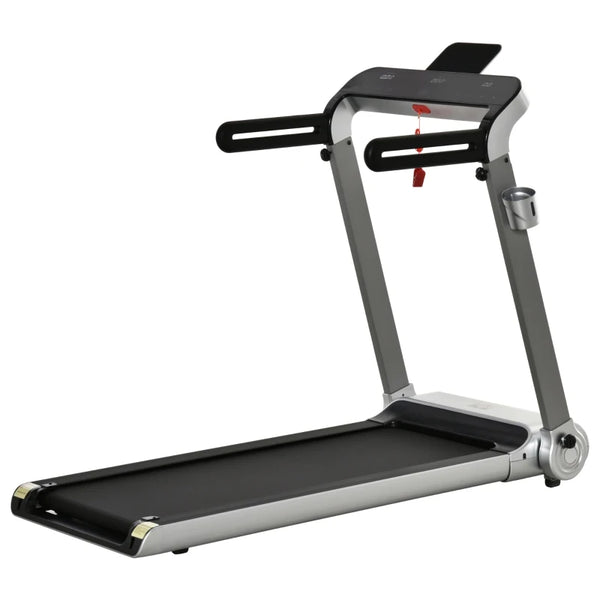 Silver Electric Folding Treadmill with Quick Speed Controls and LED Monitor