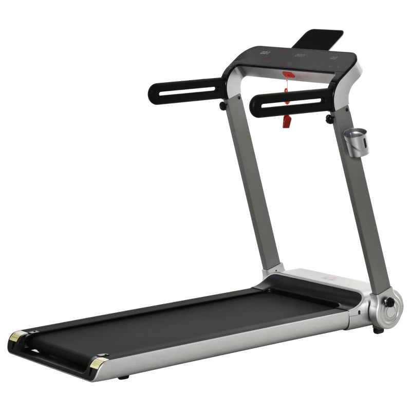 Silver Electric Folding Treadmill with Quick Speed Controls and LED Monitor